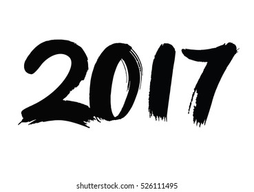Vector Brush Calligraphy 2017 Sign Isolated on White Background.