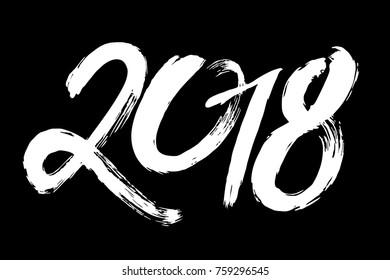 Vector Brush Calligraphy 2018 Sign Isolated on black Background