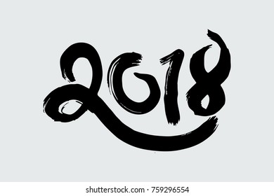 Vector Brush Calligraphy 2018 Sign Isolated on Grey Background
