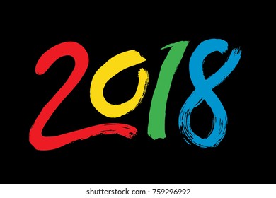 Vector Brush Calligraphy 2018 Sign Isolated on black Background