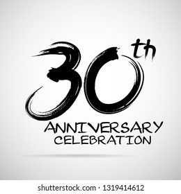 Vector Brush Calligraphy 30 years anniversary Sign Isolated on Grey Background