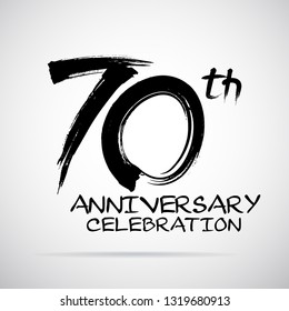 Vector Brush Calligraphy 70 years anniversary Sign Isolated on grey Background.