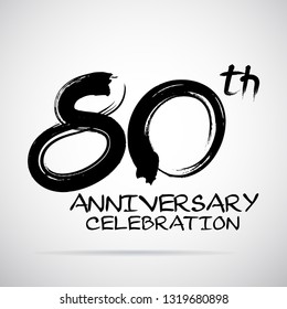 Vector Brush Calligraphy 80 years anniversary Sign Isolated on grey Background.
