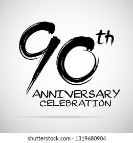 Vector Brush Calligraphy 90 years anniversary Sign Isolated on grey Background.