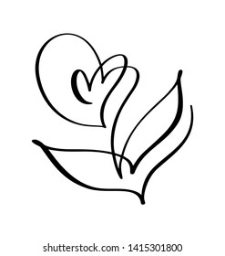 Vector brush flower. Valentines Day Hand Drawn icon. Holiday sketch doodle Design plant element valentine. love decor for web, wedding and print. Isolated illustration