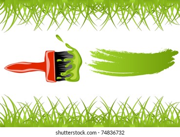 vector brush with green paint and grass frame