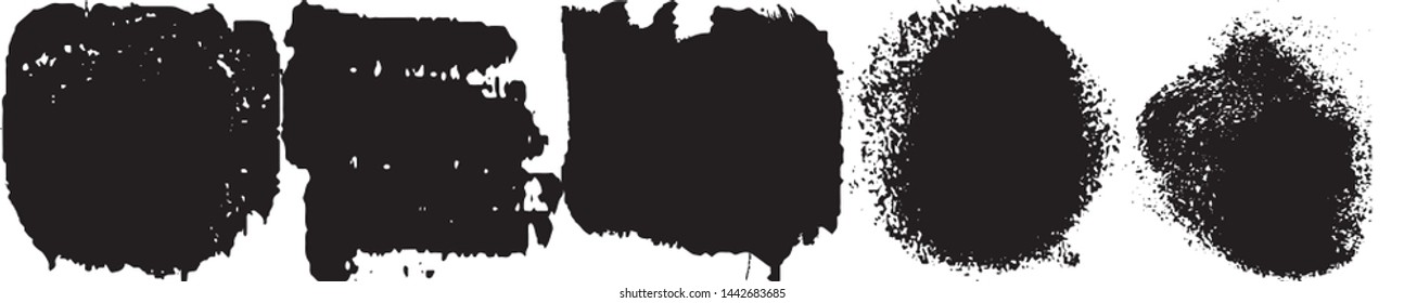 Vector brush grunge. Abstract spots, lines. Chaotic shapes patterns. Ink blots old