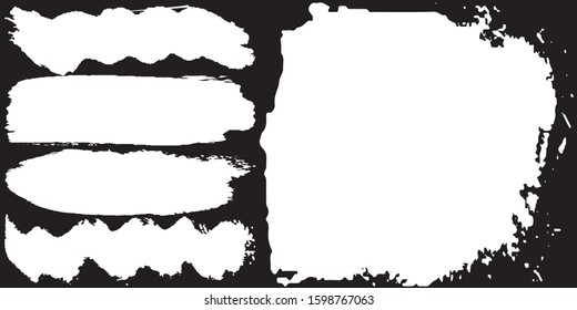 Vector brush grunge. Abstract spots, lines. Chaotic shapes patterns. Ink blots old
