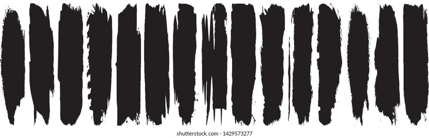 Vector brush grunge. Black and white strokes with a dry brush. Black spots on white background. Abstract ink blots. Dirty paint lines