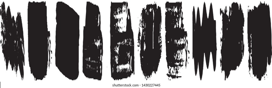 Vector brush grunge. Black and white strokes with a dry brush. Black spots on white background. Abstract ink blots. Dirty paint lines