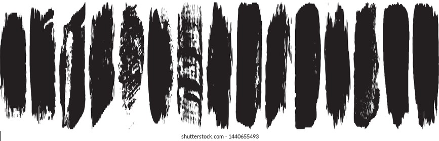 Vector brush grunge. Black and white strokes with a dry brush. Black spots on white background. Abstract ink blots. Dirty paint lines