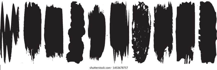 Vector brush grunge. Black and white strokes with a dry brush. Black spots on white background. Abstract ink blots. Dirty paint lines