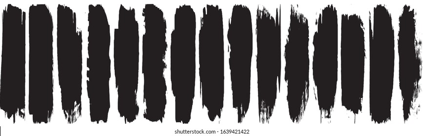 Vector brush grunge. Black and white strokes with a dry brush. Black spots on white background. Abstract ink blots. Dirty paint lines