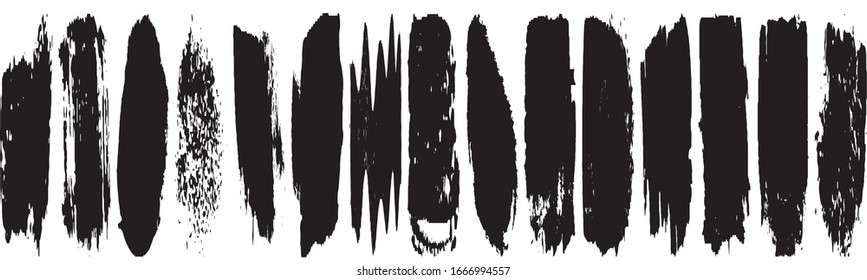 Grunge de pincel vectorial. Trazos en blanco y negro con un cepillo seco. Manchas negras sobre fondo blanco. Manchas abstractas de tinta. Líneas de pintura sucias