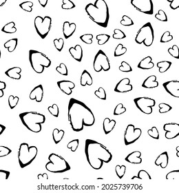 Vector Brush Heart Seamless Pattern Love Grange Minimalist Design in Black Color. Modern Grung Collage Background for kids fabric and textile