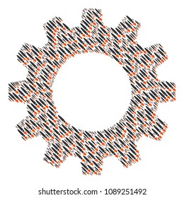 Vector brush icons are combined into gear composition. Industrial design concept constructed with brush components.