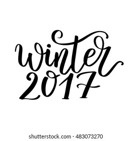  Vector Brush lettering Winter. Vector card design with custom calligraphy. 