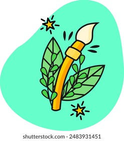 Clipart de objetos de pincel de Vector con hojas decorativas con temas conceptuales sobre educación, escuela, arte, pintura. sobre fondo blanco