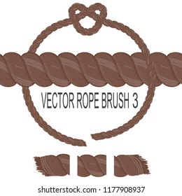 vector brush old sea rope. three elements. shaggy end. hand made. brown