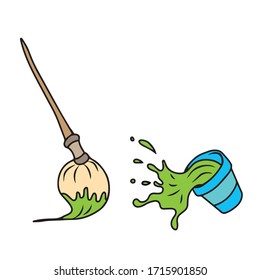 Pincel vectorial en pintura y lata de pintura salpicada. Diseño para planeadores, postales, diarios