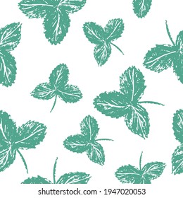 Vector brush paint strawberry leaf pattern. Seamless summer background with organic green plant icon. Hand draw illustration. leaves on transparent background 