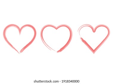 Pincel vectorial pintado marcos en forma de corazón aislados en fondo blanco