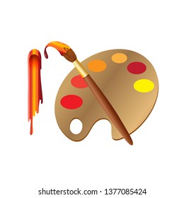 Vector brush, palette and paint isolated on white background, vector illustration