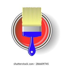 Vector Brush and Red Paint Isolated on White Background