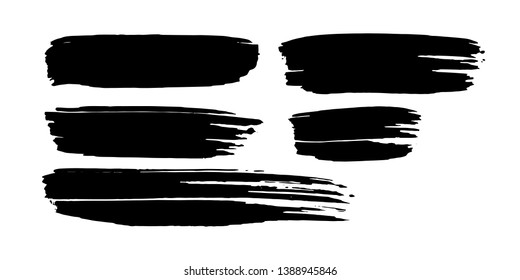 Vector brush set of 5 handdrawn ink stroke illustration on white. Abstract black vector shape. Ink brush grunge elements for text, elements, template for backgrounds or card design.