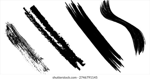 Vector brush set. Black lines and spots on white background