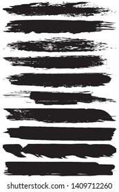 Vector brush set. Black paint strokes isolated on white background
