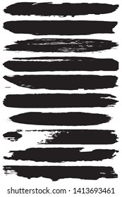 Vector brush set. Black paint strokes isolated on white background