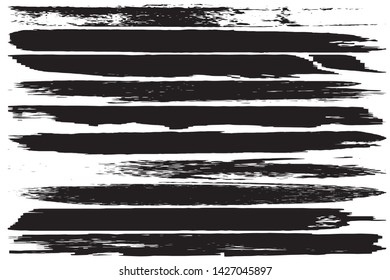 Vector brush set. Black paint strokes isolated on white background