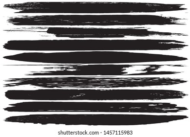 Vector brush set. Black paint strokes isolated on white background