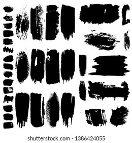 Vector brush set. Collection of smears and stains. Black lines and blots on white background