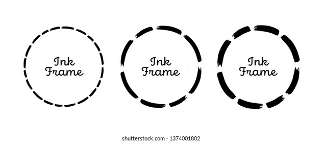 Vector brush set of different width black watercolor curve strokes illustration in form of circle on white. Abstract ink brush grunge shapes for text, elements, template for backgrounds or card design