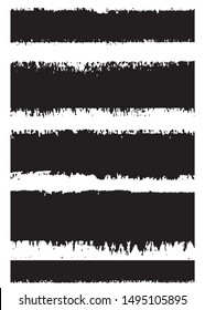 Vector brush set. Traces of the brush strokes with a dry brush. Grunge texture lines from the ink cushion. Ragged black lines on a white background