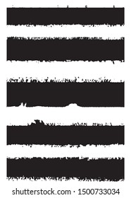 Vector brush set. Traces of the brush strokes with a dry brush. Grunge texture lines from the ink cushion. Ragged black lines on a white background