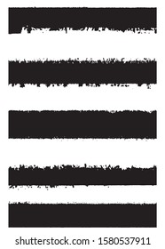 Vector brush set. Traces of the brush strokes with a dry brush. Grunge texture lines from the ink cushion. Ragged black lines on a white background