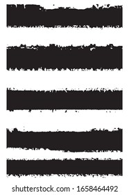 Vector brush set. Traces of the brush strokes with a dry brush. Grunge texture lines from the ink cushion. Ragged black lines on a white background