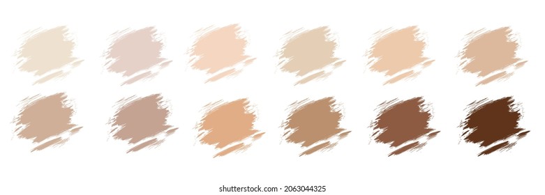 Vector brush signs with different makeup concealer of foundation skin  colors. Hand Drawn Vector Isolated Foundation for Skin Colors. Make up palette colors template. Isolated on white background.