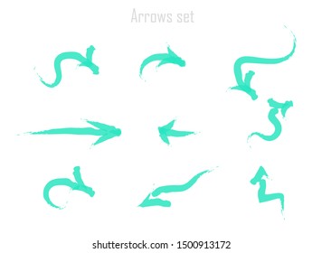 vector brush sketch hand green arrows set on white background isolated