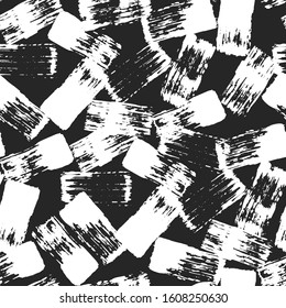 Vector brush smear strokes seamless pattern. Distressed stripes texture. Black isolated paintbrush background. Chinese rough dirty wallpaper.