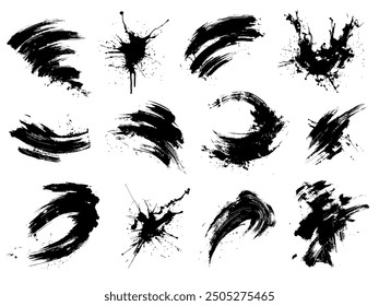 Vector brush splashes, abstract elements. Isolated on white background. Freehand drawing, grunge design element, dirt banner.Set Vector brush paint. 