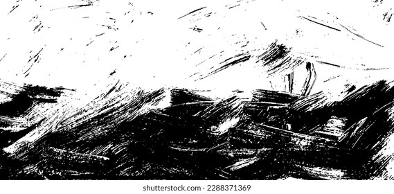 Textura de roca de pincel vectorial. Antecedentes desiguales. Resumen de ilustración de vector con problemas. Superponer cualquier diseño para crear un efecto y profundidad interesante. Negro aislado en blanco. EPS10