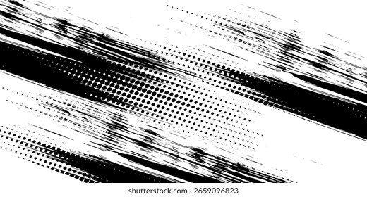 Textura del trazo del pincel de Vector. Angustiado fondo grunge desigual. Abstractas Ilustración vectorial angustiada. Superponer sobre cualquier diseño para crear efectos y profundidad interesantes. Negro aislado en blanco. EPS10