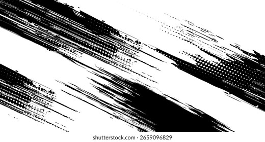 Textura del trazo del pincel de Vector. Angustiado fondo grunge desigual. Abstractas Ilustración vectorial angustiada. Superponer sobre cualquier diseño para crear efectos y profundidad interesantes. Negro aislado en blanco. EPS10