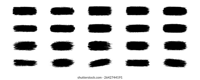 Vector brush streaks ink strokes set. Pack marker grunge ink strokes. Artistic design element, paint smear, ink splatter, creative graphic element. Vector illustration