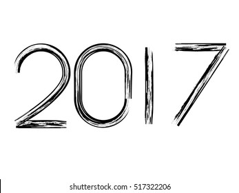 Vector brush stroke 2017 sign . Happy New Year background.