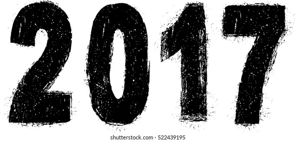Vector brush stroke 2017 sign . Happy New Year background. Grunge lettering numbers.